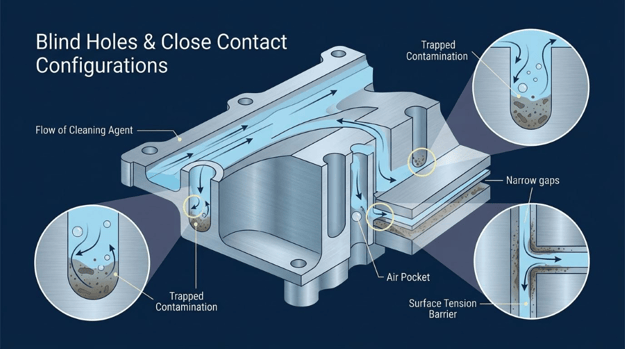 blind holes and close contact configurations